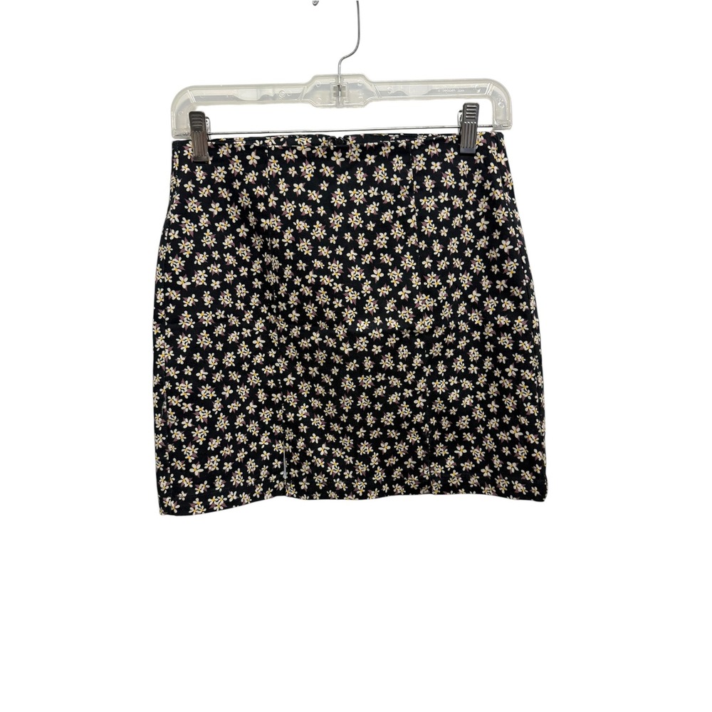 Aeropostale Floral Mini Skirt Small Black Daisy Print Back Zip Y2K